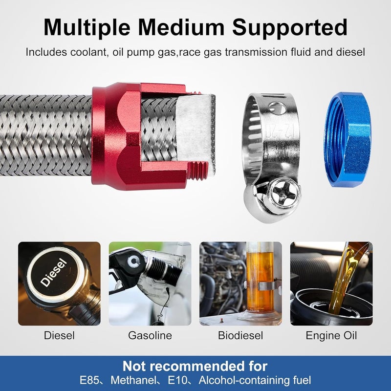 CarBole 10FT Stainless Steel Braided Fuel Line, 3/8" I.D. Diesel Hose Swap EFI PTFE with Fittings for Automotive Fuels Lubricants Coolants - Image 4